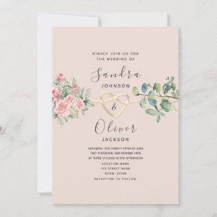 Boho Floral Pink Dusty Rose Wedding Invitation