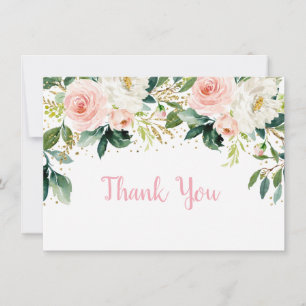 Boho Floral Pink Gold Birthday Thank You Card