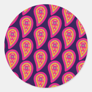 Boho Floral Pink Motif Classic Round Sticker