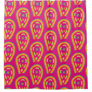 Boho Floral Pink Motif Shower Curtain