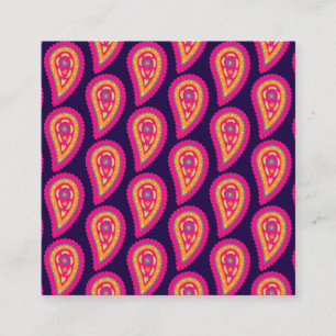 Boho Floral Pink Motif Square Business Card