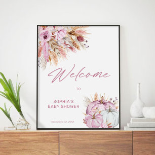 Boho Floral Pink Pumpkin Baby Shower Welcome Poster