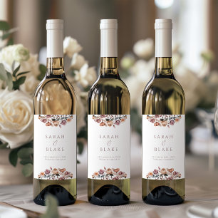 Boho Floral Pink Rose Garden Wedding Wine Label