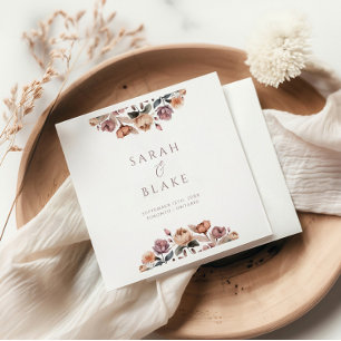 Boho Floral Pink Rose Garden Wedding Wine Label Napkin