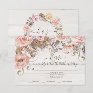 Boho Floral Pink Rose Rustic Wood RSVP Response