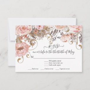 Boho Floral Pink Roses Earth Tone RSVP Response