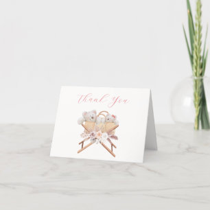 Boho Floral Polar Bear Bassinet Baby Shower Thank You Card