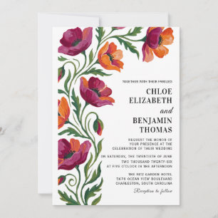 Boho Floral Poppy Hand Painted Wedding  Invitation