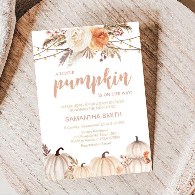 Boho Floral Pumpkin Baby Shower  Invitation (Boho Pumpkin Baby Shower Invitation)