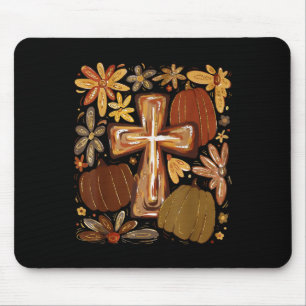 Boho Floral Pumpkin Cross Fall Jesus Christian Fai Mouse Pad
