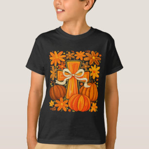 Boho Floral Pumpkin Cross Fall Jesus Christian Fai T-Shirt