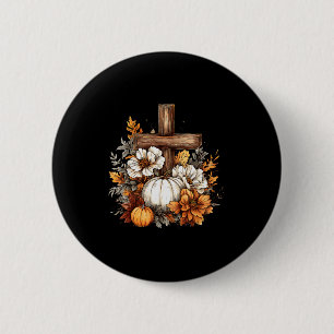 Boho Floral Pumpkin Cross Fall Jesus Christian Tha 6 Cm Round Badge