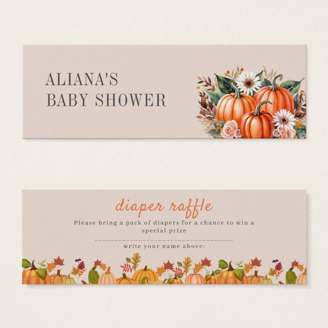 Boho Floral Pumpkin Fall Baby Shower Diaper Raffle (Front & Back)
