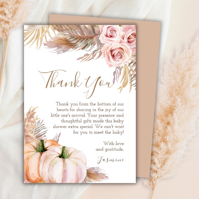 Boho Floral Pumpkin Fall Baby Shower Thank You (Creator Uploaded)