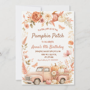 Boho Floral Pumpkin Patch Birthday Bash Invitation