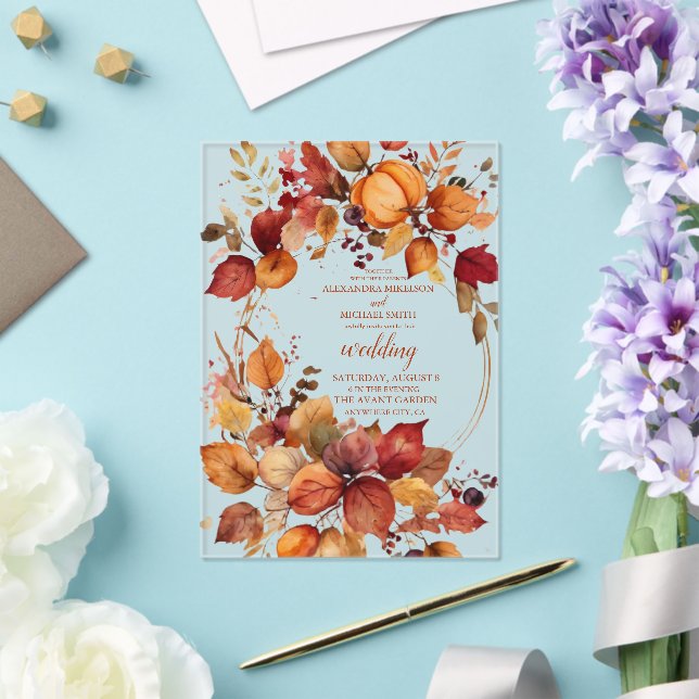 Boho Floral Pumpkin Scrip Wedding Acrylic Invitations (Insitu (Wedding))