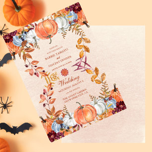 Boho Floral Pumpkin Scrip Wedding Invitation