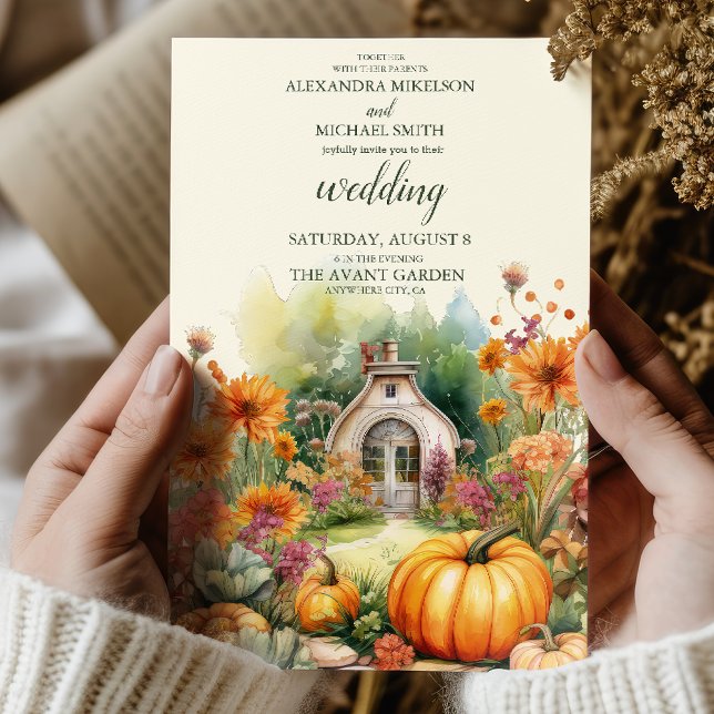 Boho Floral Pumpkin Scrip Wedding Invitation (Creator Uploaded)