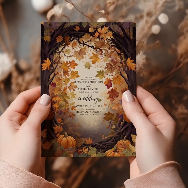 Boho Floral Pumpkin Scrip Wedding Invitation (Creator Uploaded)