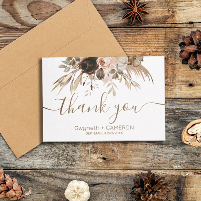 Boho Floral Pumpkin Thank you Card (#zazzlemade #thankyoucard #autumn)