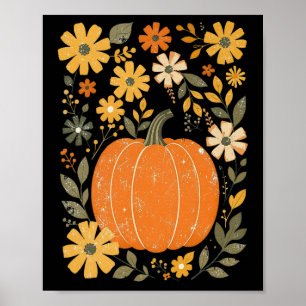 Boho Floral Pumpkin Thanksgiving Autumn Fall Vibes Poster