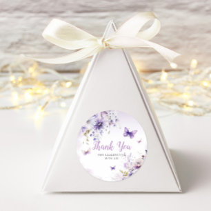 Boho Floral Purple Butterfly Baby Shower Thank You Classic Round Sticker
