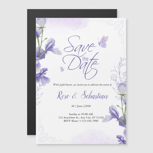Boho Floral & Purple Wedding Invitation (Front/Back)