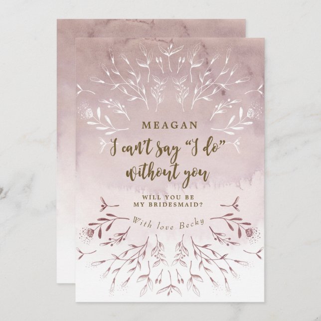 boho floral purple will you be my bridesmaid invitation (Front/Back)