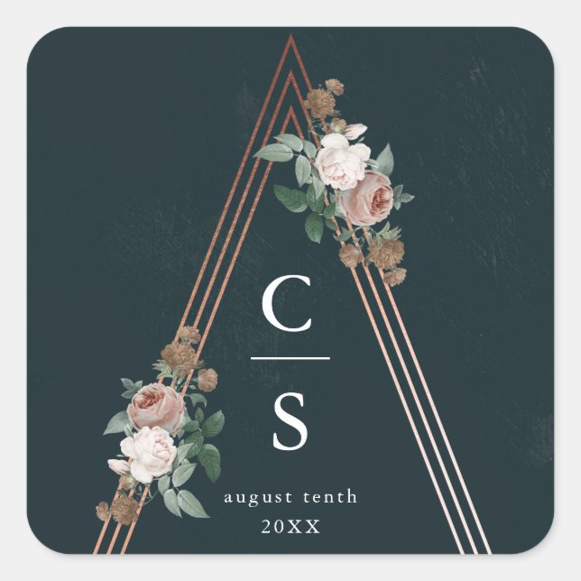 Boho floral pyramid structural wedding favour square sticker (Front)