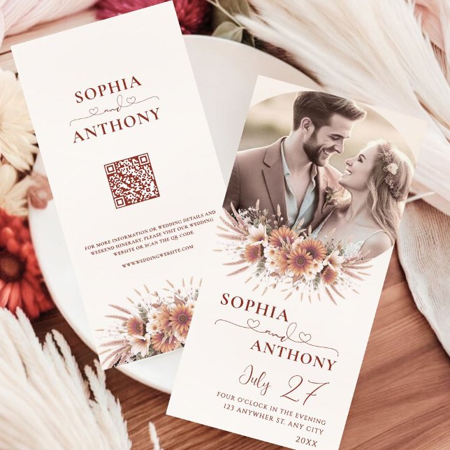 Boho Floral QR Code Photo  Save The Date (Creator Uploaded)