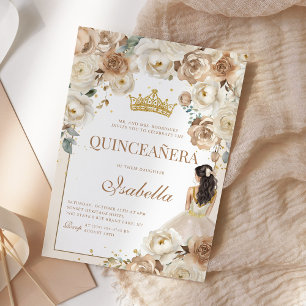 Boho Floral Quinceanera Champagne Mis Quince Anos Invitation
