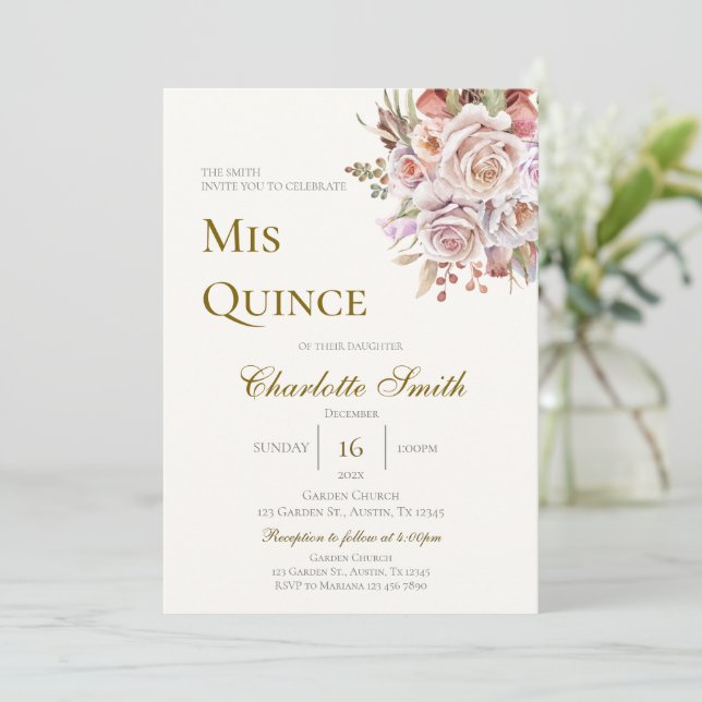 Boho Floral Quinceanera Invitation (Standing Front)