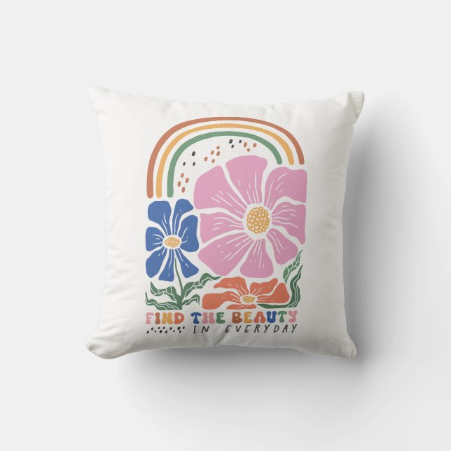 Boho Floral Quotes "Fin The Beauty" Cushion (Front)