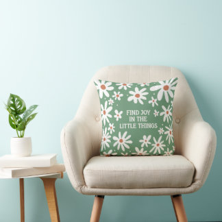 Boho Floral Quotes "Find Joy In The Little Things" Cushion