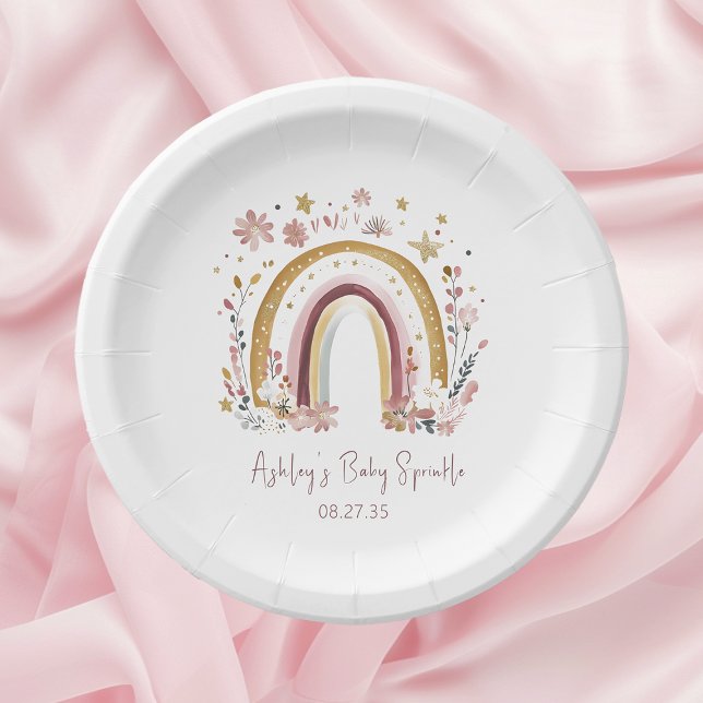 Boho Floral Rainbow Baby Sprinkle Paper Plate (Creator Uploaded)