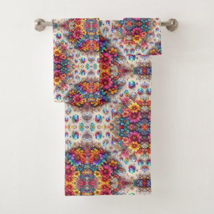 Boho Floral Rainbow Bath Towel Set