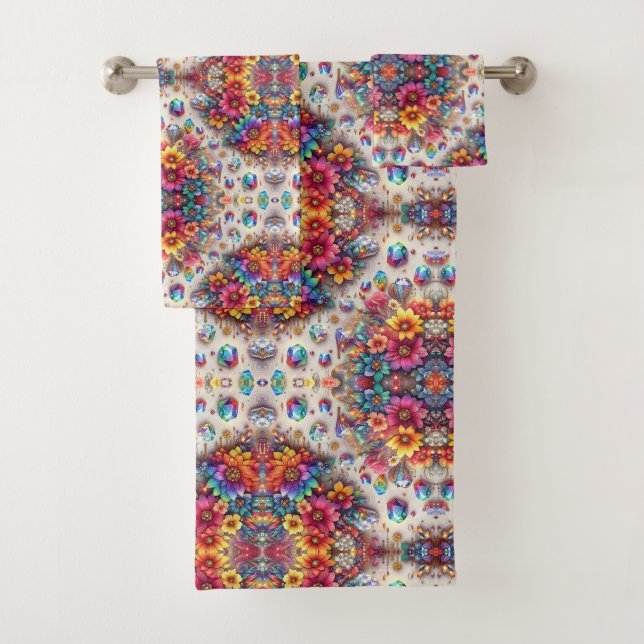 Boho Floral Rainbow Bath Towel Set (Insitu)
