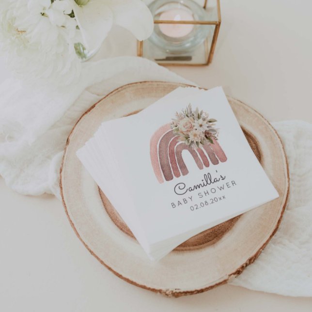 Boho Floral Rainbow Girl Baby Shower  Napkin (Creator Uploaded)