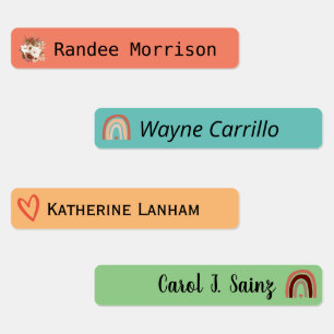 Boho Floral Rainbow Personalised Name Labels