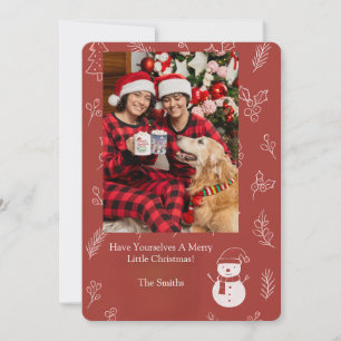 Boho Floral Red Personalized Greeting Christmas Holiday Card