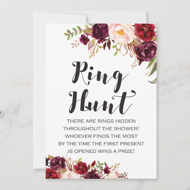 Boho Floral Ring Hunt Bridal Shower Game 5x7 Invitation (Front)