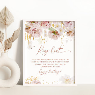 Boho floral ring hunt bridal shower game poster