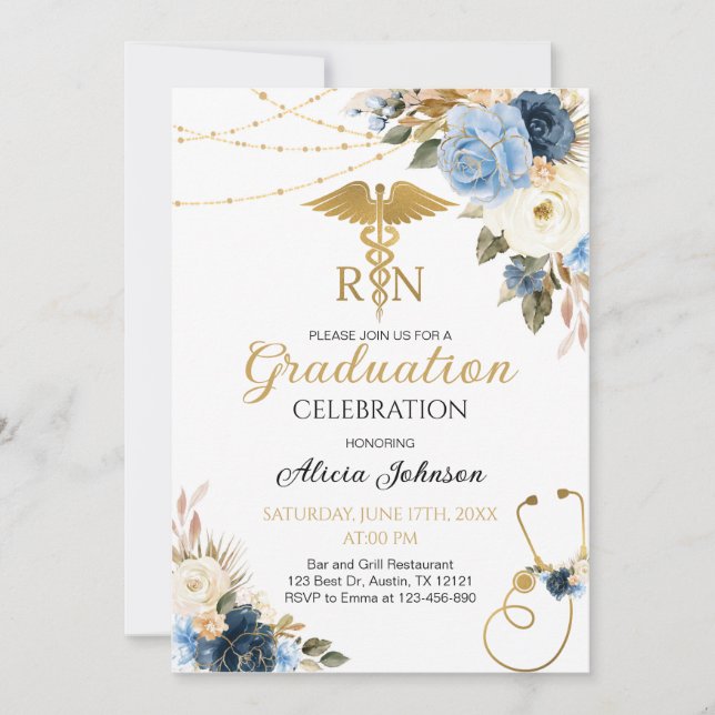 Boho Floral RN Nursing School Graduation Invitation (Front)