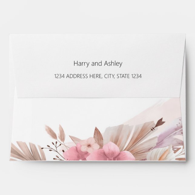 Boho Floral Rose and Champagne Romantic Wedding Envelope (Back (Top Flap))