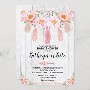 Boho Floral Rustic Baby Shower Invitation Girl