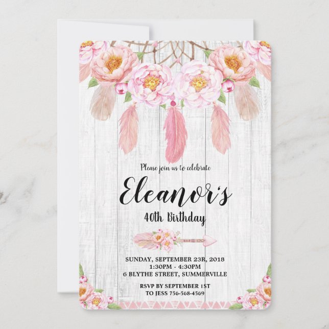 Boho Floral Rustic Birthday Invitation (Front)