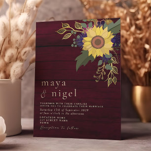 Boho Floral Rustic Burgundy Wedding Invitation