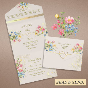 Boho Floral Rustic Chic Wedding All In One Invitation