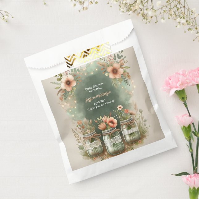 Boho Floral Rustic Floral Mason Jar Baby Shower Favour Bags (Sealed)