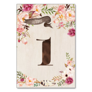 Boho Floral Rustic Wedding Table Number Card